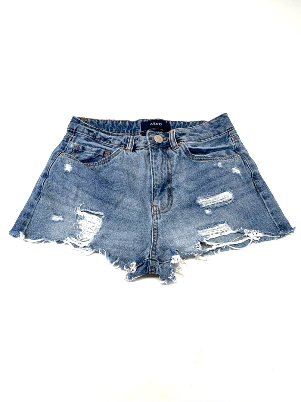 AERO Distressed High-Rise Denim Mom Shorts Blue Size 0